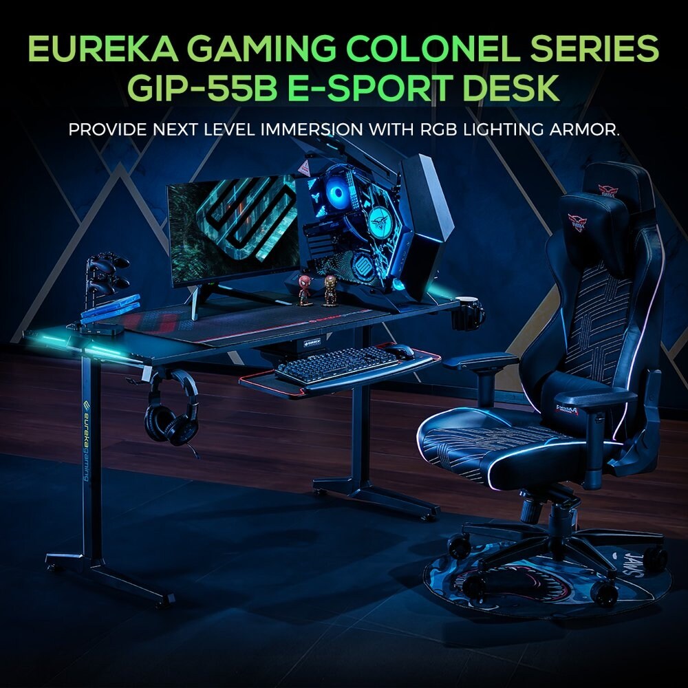 55 Inchundefined Black Gaming Computer Desk with RGB Lights - Bed